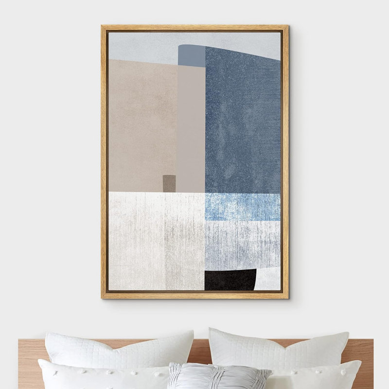 Illustration de forme abstraite de style Mid-Century bleu de style Mid-Century Polygon Collage, H 36 po x l 24 po, Naturel