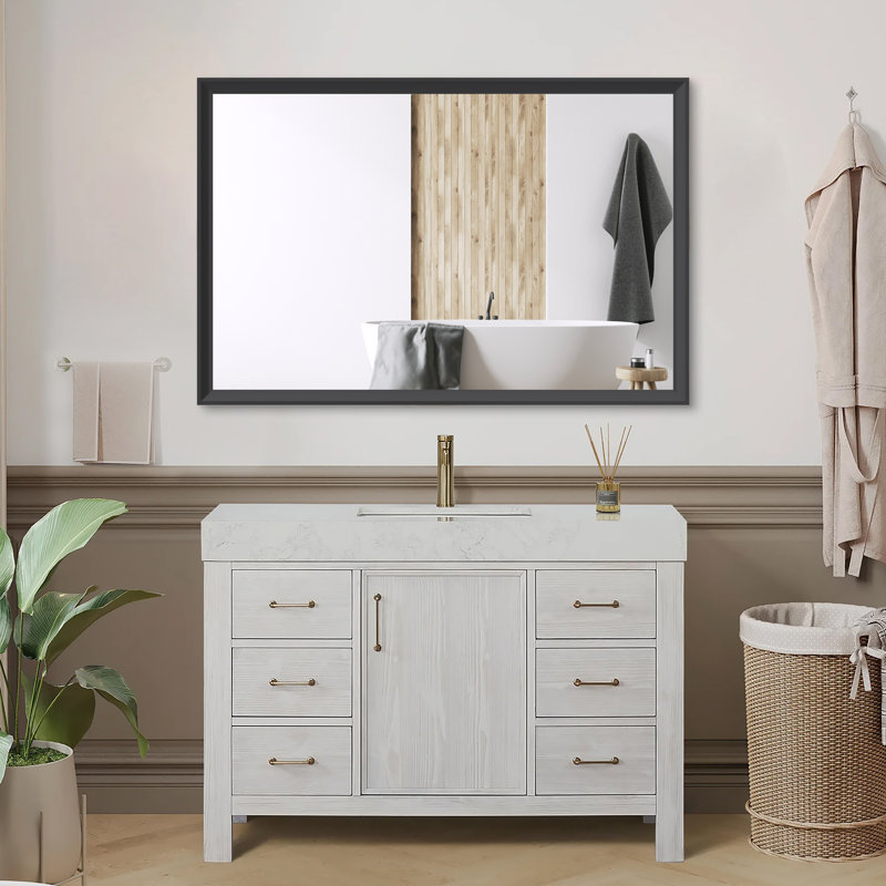 Miroir mural moderne pour salle de bain, H 32 po x l 48 po, Noir
