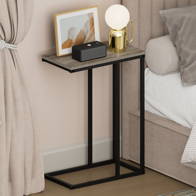 Furinno CAMNUS Night Stand, C-shape Nightstand, Metal Frame Side Table, End Table, Bedside Table, for Living Room, Bedroom, French Oak Grey