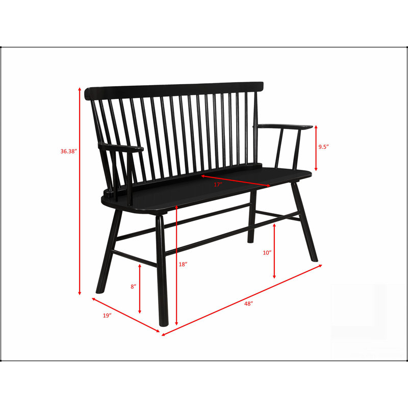 1Pc Casual Farmhouse Relaxed Vintage Wood Spindle Back Bench Black Wooden Chair