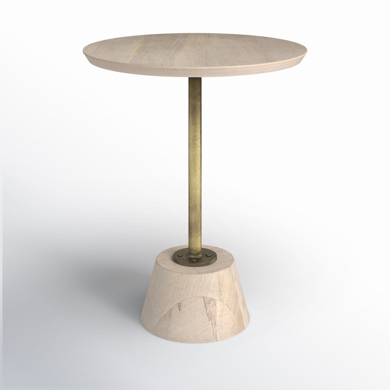 Thomas Solid Wood End Table, Light Brown/Antiqued Gold