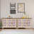 Embossed 3-Door Storage Cabinet With Adjustable Shelves, 3D Floral Design, Cream Frame, And Natural Wood Top