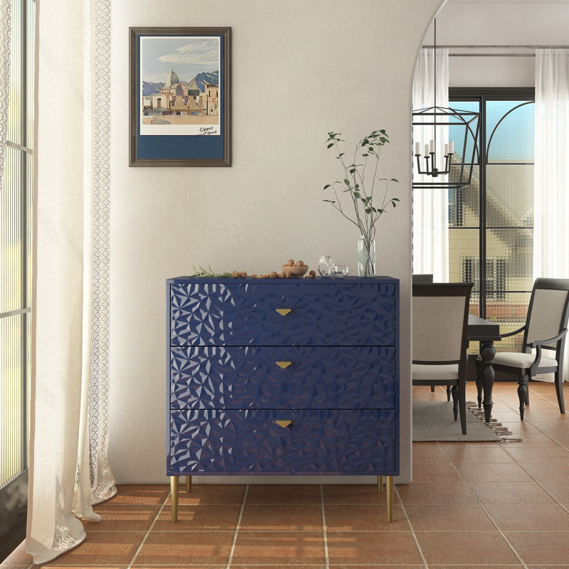 Commode en bois 3 tiroirs Bakke, Bleu
