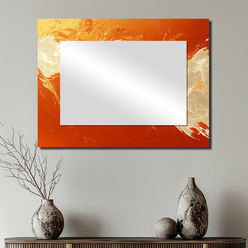 Fractal Frenzy Of Sunrise Paint II - Fractals Mirror Wall Decor - Printed On Metal, 24" x 32"