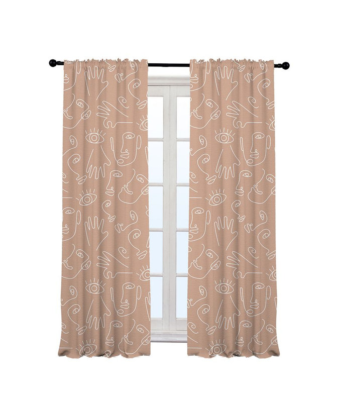 Bowlby Semi Sheer Curtain Pair, 140cm Width x 175cm Drop, Salmon