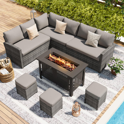 7 Pieces Patio Furniture Set With 43" Fire Pit Table