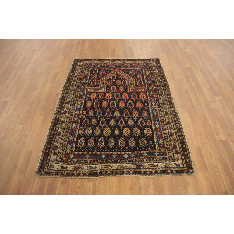Tapis traditionnel teint à la main à teinture végétale antique avant 1900 4 x 5