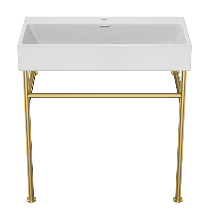 Lavabo de salle de bain console rectangulaire de 29,7 po APRESSHUI, Or