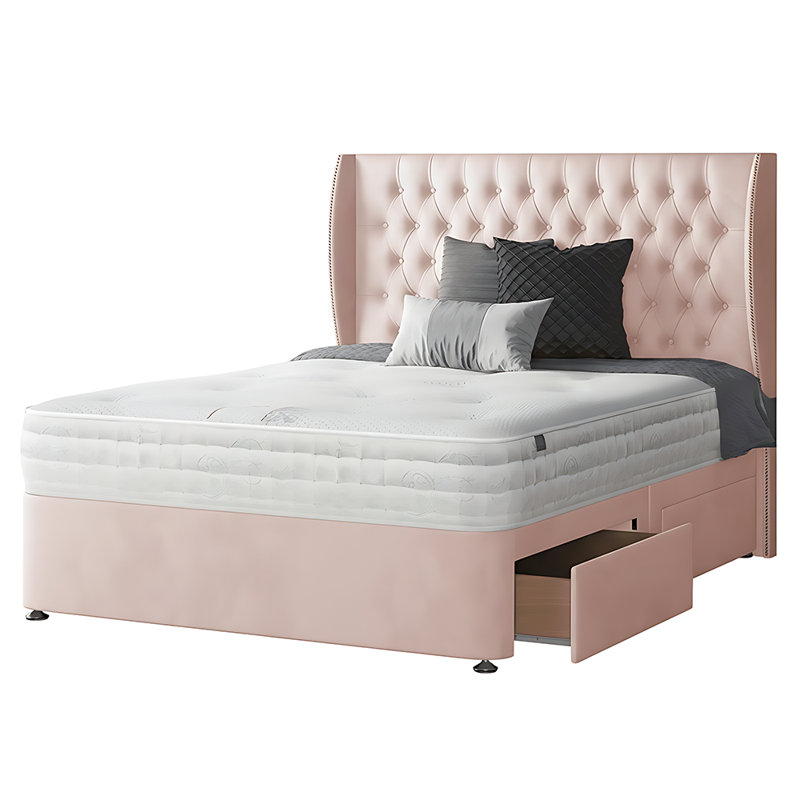 Mandalay Divan Bed Base, 2 Foot-End Drawers, Pink, Double
