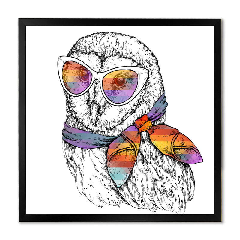 Mignon hibou noir et blanc - décoration murale d'art pour enfants, Toile avec cadre noir, H 36 po x l 36 po x P 1,5 po