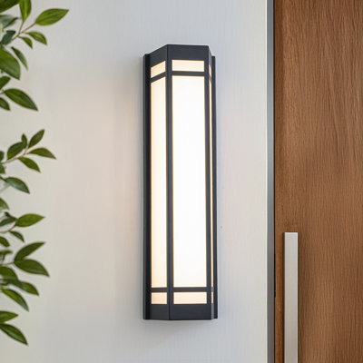 Applique murale d'extérieur de style artisanal noir H20 "avec abat-jour en acrylique givré 24 W avec lumière extérieure intégrée et capteur de crépuscule à l'aube pour garage