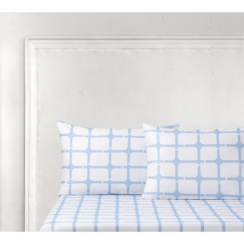 Ensemble de 2 taies d'oreiller pour chambre d'invités 100% coton à imprimé géométrique, Très grand, Bleu