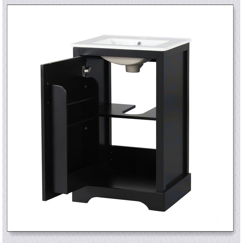 Meuble-lavabo de 20 po avec lavabo, armoire de salle de bain avec porte à fermeture douce, support de rangement et tablette réglable