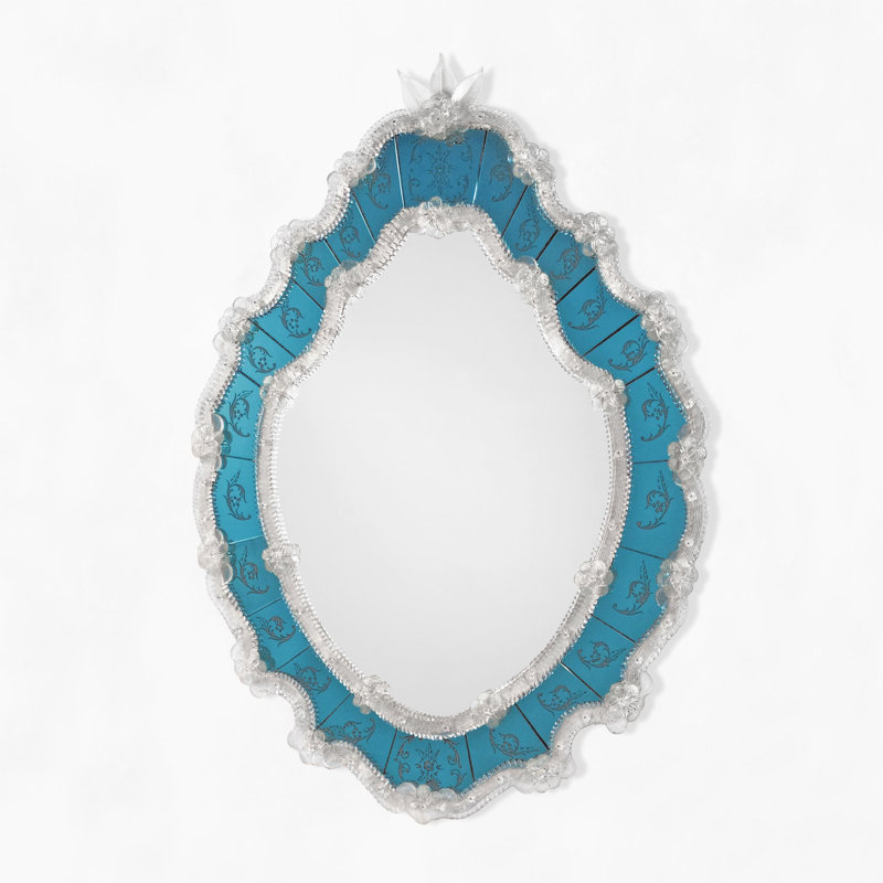 FIORI Murano Glass Mirror, Clear/Blue/Aqua