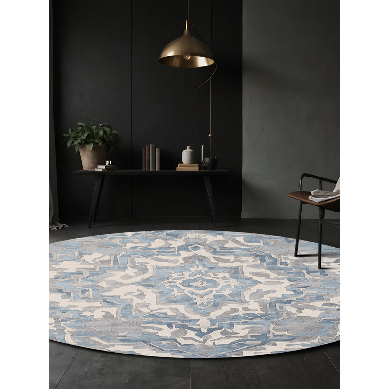 Machine Washable Gray Area Rug, Round 6'