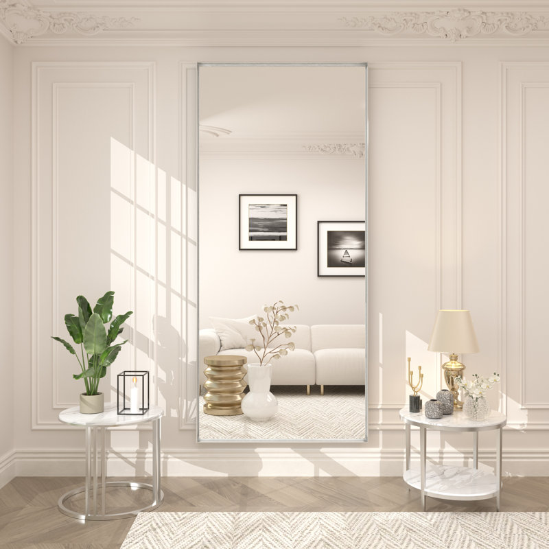 Aevar Tempered Glass and Aluminum Alloy Framed French Cleat Mounted Wall Mirror with 5-Year Warranty, 72" x 32"