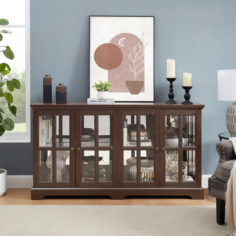 LED Curio Display Cabinet Antique Display Cabinet With Glass Doors Adjustable Shelves For Collectibles Four Door Design Vintage Showcase For Home Or Office Antique Display Case
