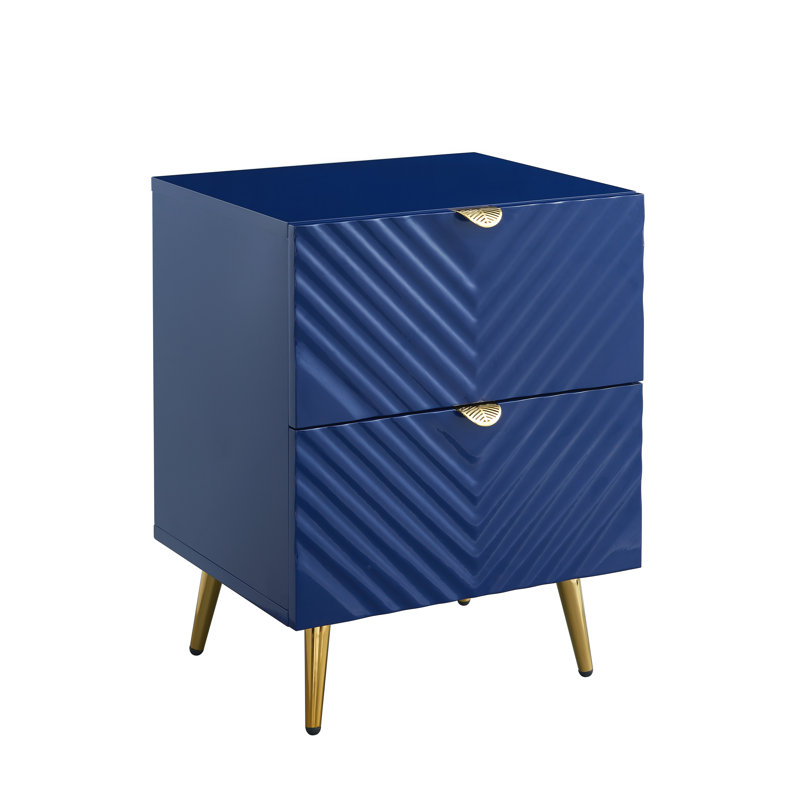 Gaines 2-Drawer Nightstand in High Gloss, Navy Blue