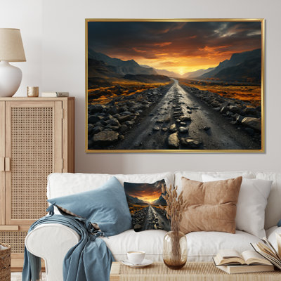 Road or et gris coucher de soleil I sur toile