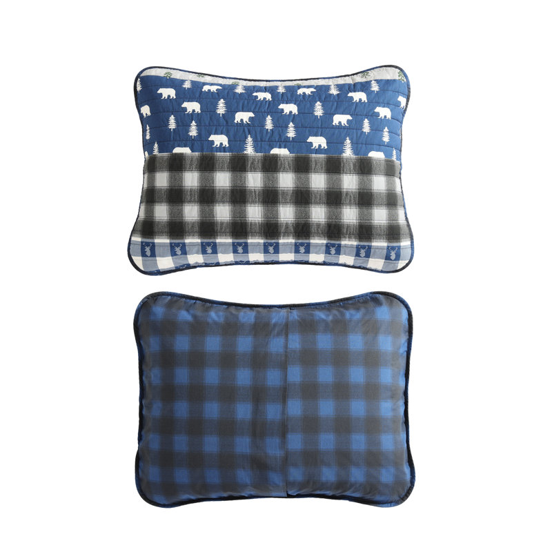 Full Blue Cotton Reversible Quilt Set