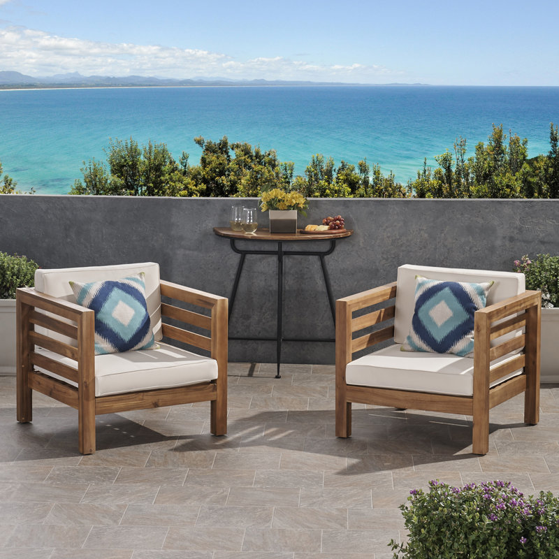 Fauteuil de patio extérieur avec coussins, Structure teck / coussin beige