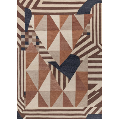 Nouvel Wool Geometric Area Rug in Silver/Brown/Tan/Ebony
