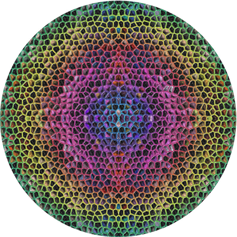 Tapis rose/jaune/vert à motif, Rond 4 pi