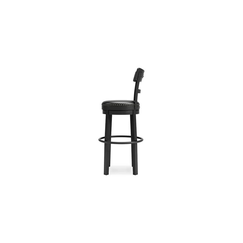 Transitional Black Wood Swivel Barstool with Nailhead Trim