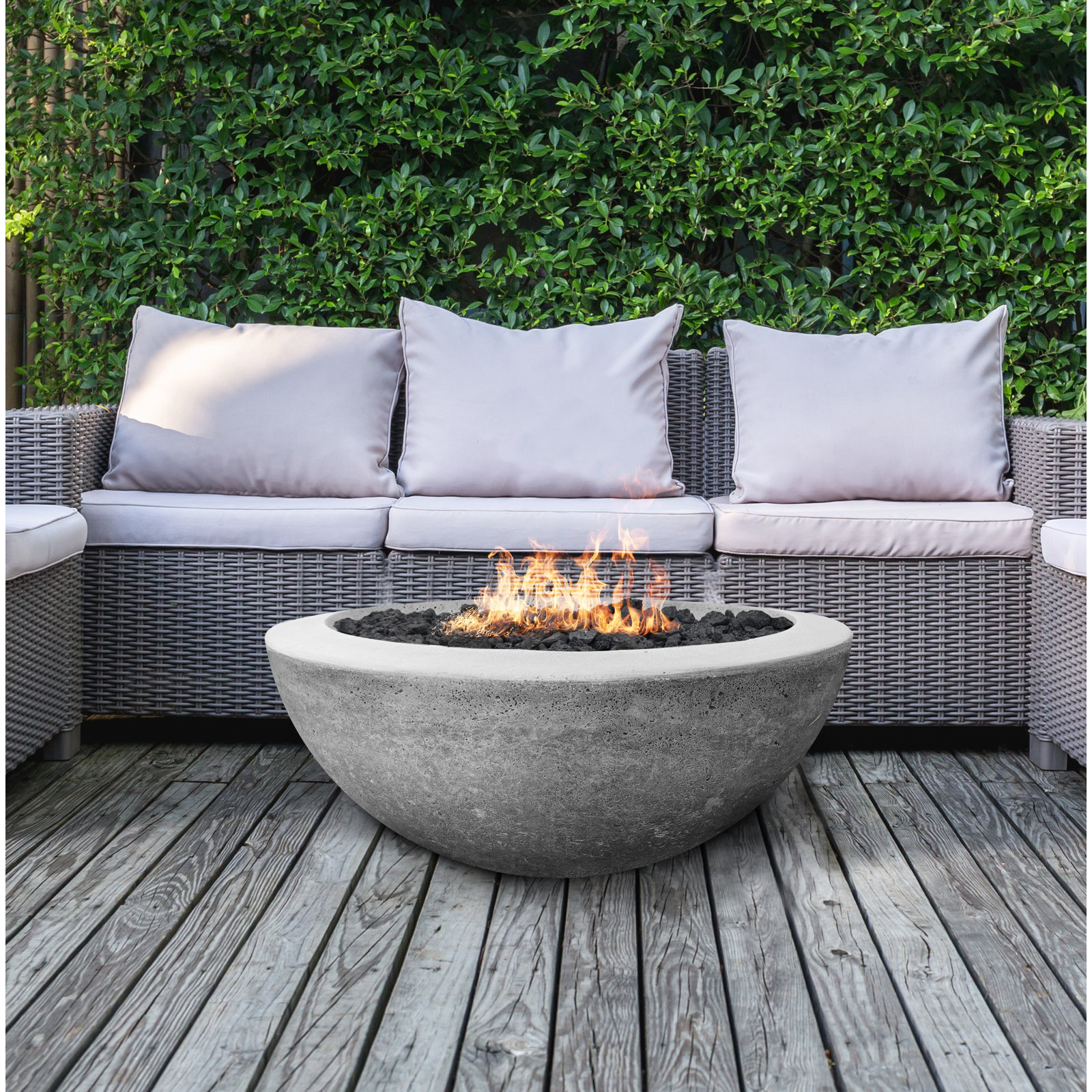 Round Fire Pit, Natural Gas, 18" H x 30" W x 30" D