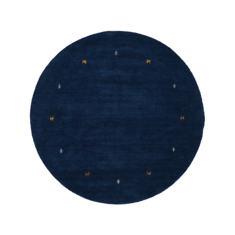 Handwoven Wool Gabbeh Uni Blue Rug, Round 150cm