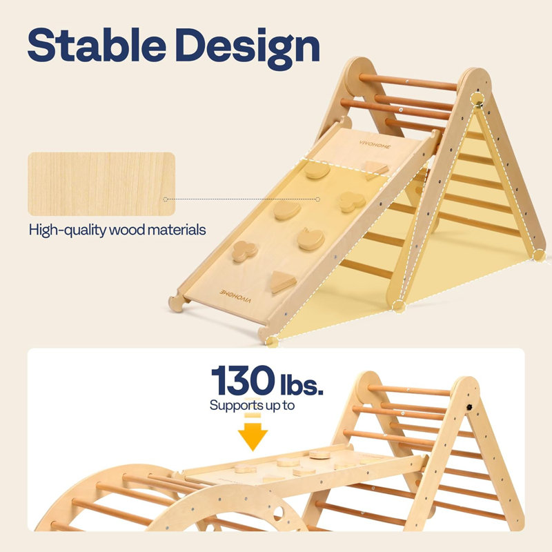 Natural Wooden 8-in-1 Pikler Triangle Climbing Set