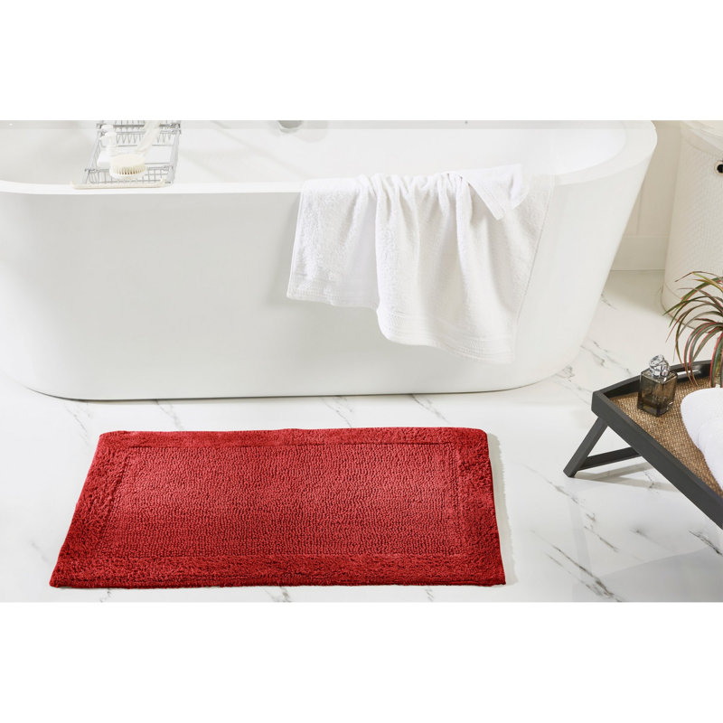 Jasmyne Premium 100% Cotton Tufted Reversible Bath Rug, Extra Soft & Super Absorbent, Machine Washable Bathroom Rug for Shower, Tub & Sink Area, 21" x 34", Red