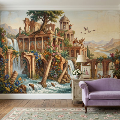 Classical Ruins Wallpaper Waterfalls Removable Mythology Wall Decor
