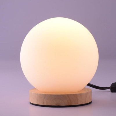 Glass Ball Lampshade Table Lamp Bedside Lamp Night Light with USB Charging with Wood Base Dimmable for Living Room, Bedroom, Home Decor