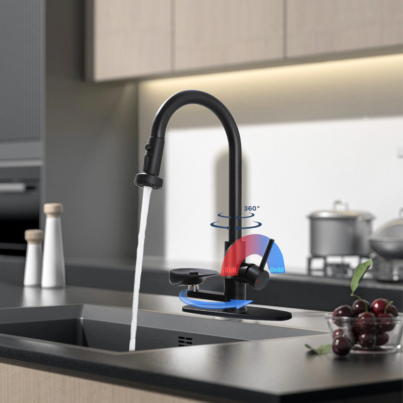 Matte Black Pull-Down Kitchen Faucet With Glass Rinser And 3 Function Spray Mode | Gift Idea, Touch, Matte Black