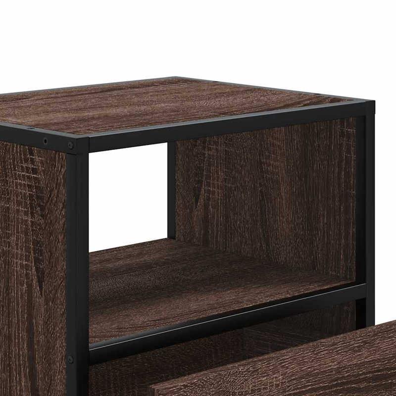40cm W Metal Bedside Table, Brown oak