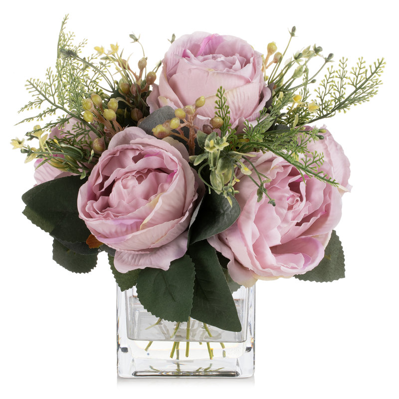 Silk Peony Arrangement in Vase, Pink