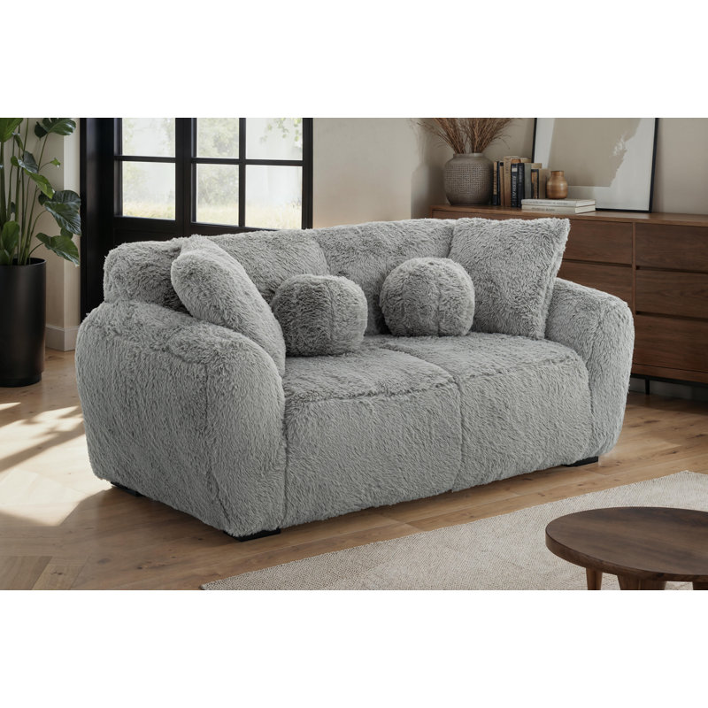 Sofa, 3, 79.50cm H x 221cm W x 88cm D, Grey Faux Fur
