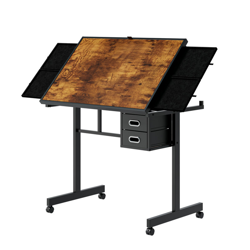Table de casse-tête pour adultes avec 1000 pièces, plateau en métal, 4 plateaux, 2 tiroirs, plateau de bureau en placage de bois noir, 2 roulettes en caoutchouc verrouillables, feutrine grise et tapis non tissé. Cadeau idéal pour les adultes passionnés de puzzles.
