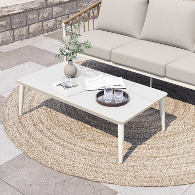 Silvie 1-Piece Aluminum Patio Coffee Table With Stone Slab Tabletop