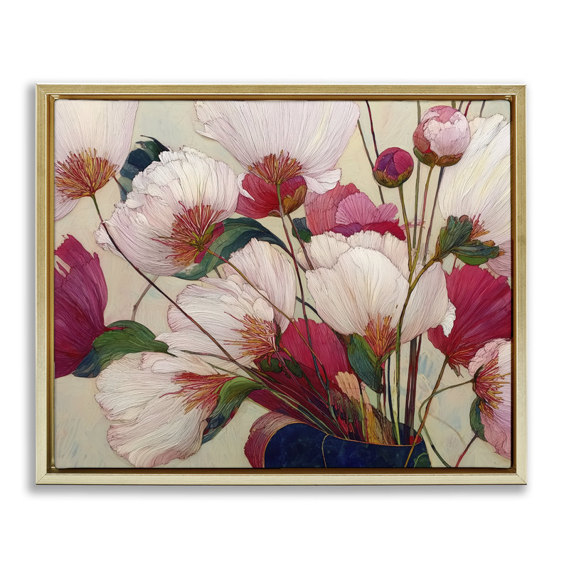 Cadre flottant Lush Haiku à fleurs roses et blanches, design par Annabelle Hall, H 17 po x l 21 po
