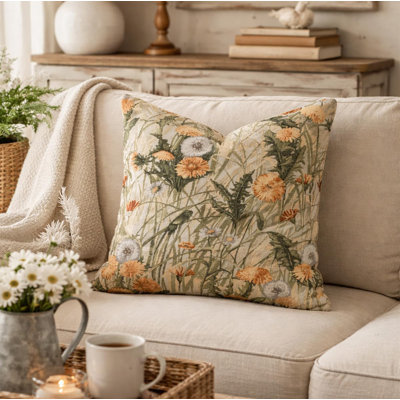 Coussin décoratif vert avec motif de fleurs sauvages vintage et insert, 18 po x 18 po, paquet de 1