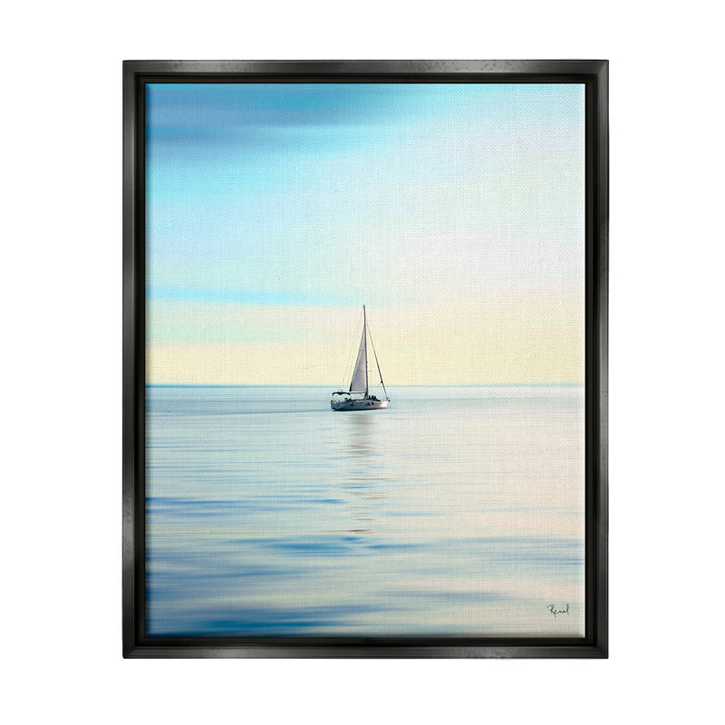 Voilier bleu ensoleillé, H 21 po x l 17 po x P 1,7 po, Cadre flottant noir de jais