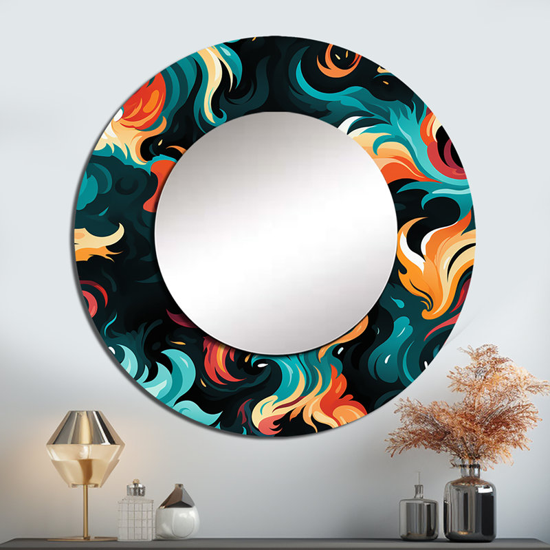 Tribal Essence Paisley Feather - miroir abstrait, miroir mural vert unique, impression d'art en métal, 23 po x 23 po, Rond