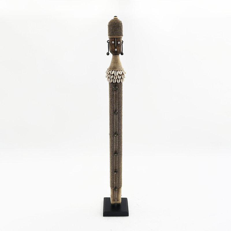 African Beaded Namji Doll, Tall 24 in, Gold, Beaded