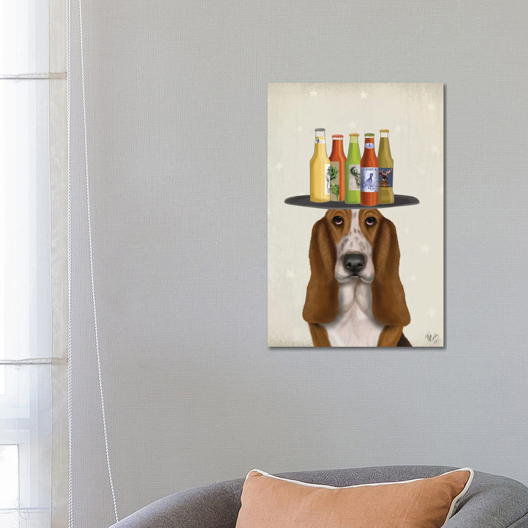Basset Hound Beer Lover by Fab Funky - Wrapped Canvas Gallery-Wrapped Canvas Giclée