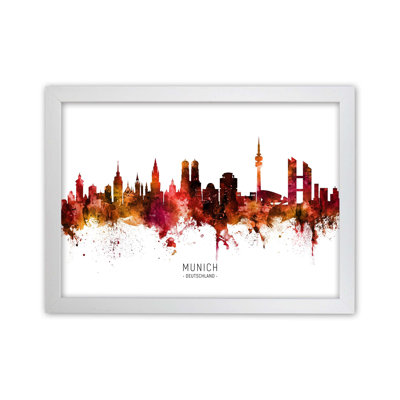 Munich Germany Skyline Red City Nameby Michael Tompsett-Graphic Art