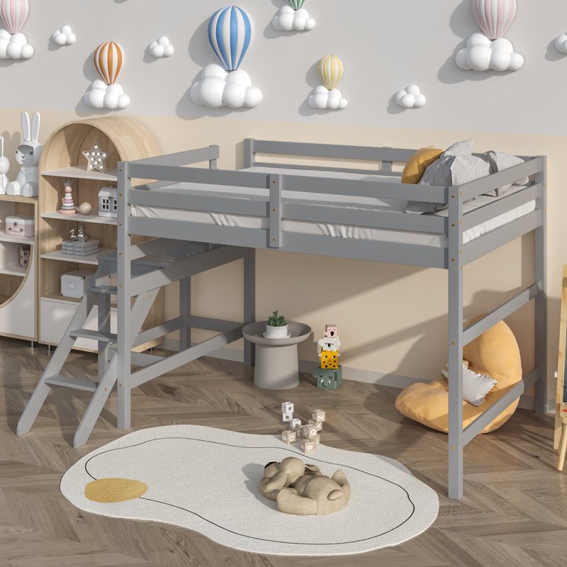 Lit mezzanine pour enfants Hargo, Double, Gris