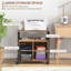 Rustic Brown Printer Stand With Socket. Neatly Store Office Essentials. Move Freely Wheels. Versatile Accessory Ports & Socket, Brown. Equipment. Mobile Brake System.