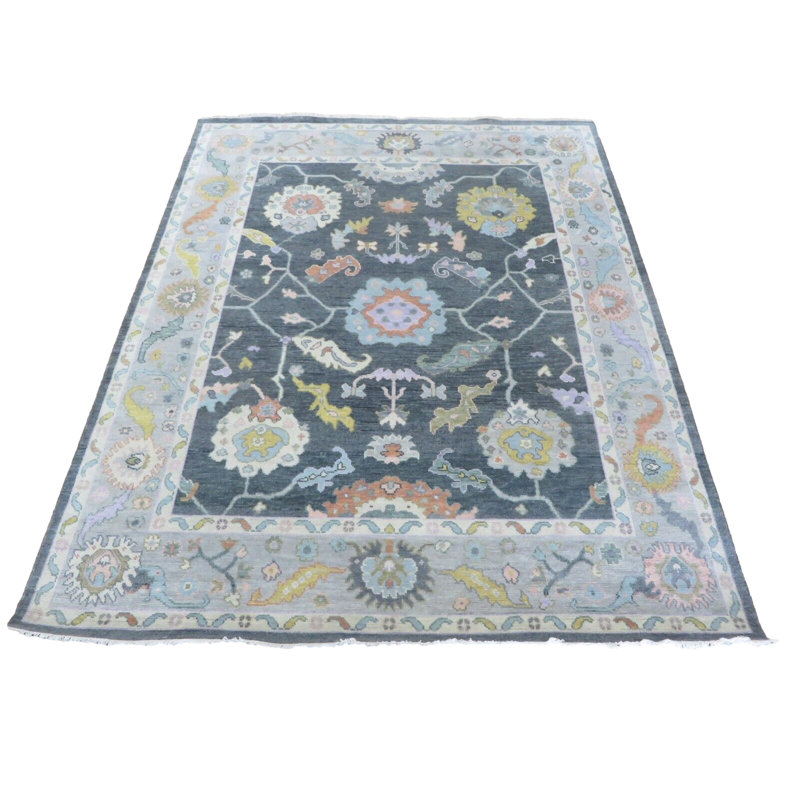 Tapis oriental gris anthracite noué à la main 7 pi 11 po x 9 pi 11 po G15075